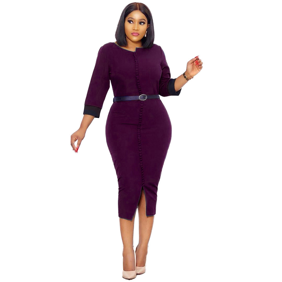 Damen Elegantes Bleistiftkleid mit Knopfdetails und tailliertem Gürtel Stalluxe