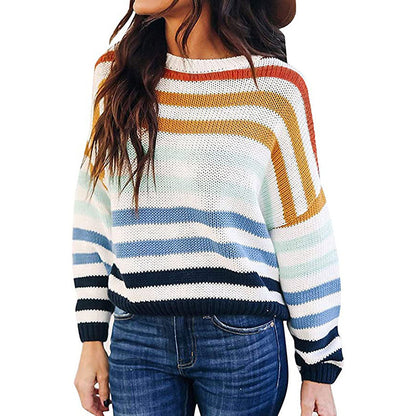 Damen gestreifter Strickpullover mit lässigem Schnitt und breiten Ärmeln Stalluxe