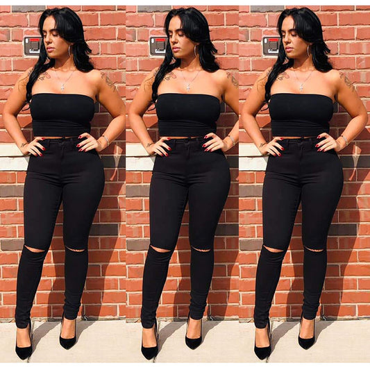 Damen Hoch taillierte Skinny Jeans mit modischen Ausfransungen Stalluxe