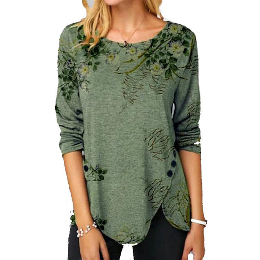 Damen Langarmshirt mit floralem Design und asymmetrischem Saum Stalluxe