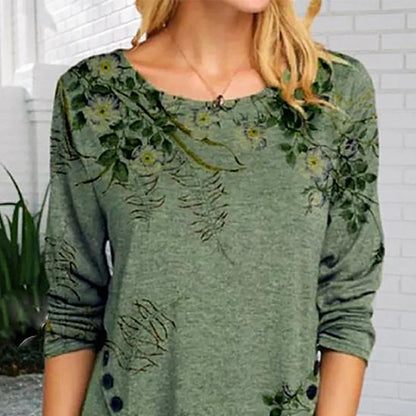 Damen Langarmshirt mit floralem Design und asymmetrischem Saum Stalluxe