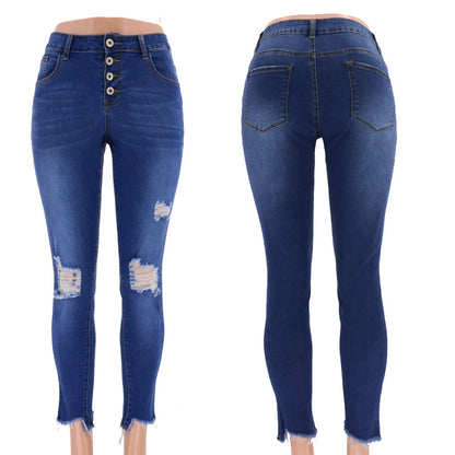 Damen Skinny Jeans mit hohen Bund und stylischen Rissen Stalluxe Dunkelblau