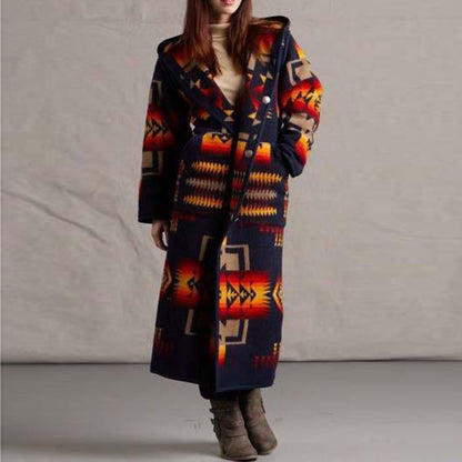 Damen modischer Langmantel mit geometrischem Muster und großem Kragen Stalluxe