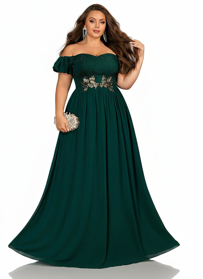 Stalluxe | Anmutiges Off-Shoulder-Brautjungfernkleid mit Puffärmeln und Applikationen