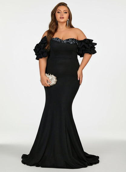 Stalluxe | Schickes Schwarzes One-Shoulder-Abendkleid mit Perlen und Rüschen