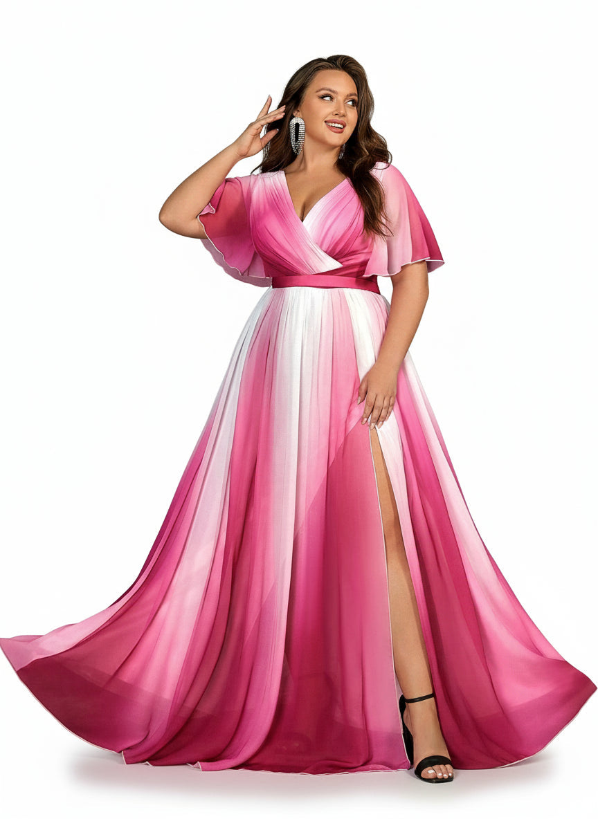 Stalluxe | Elegantes Rosenrotes Abendkleid mit V-Ausschnitt und Rüschen