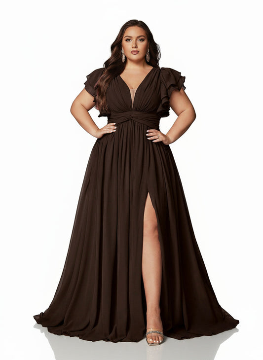 Stalluxe | Romantisches Brautjungfernkleid mit V-Ausschnitt und Volantärmeln