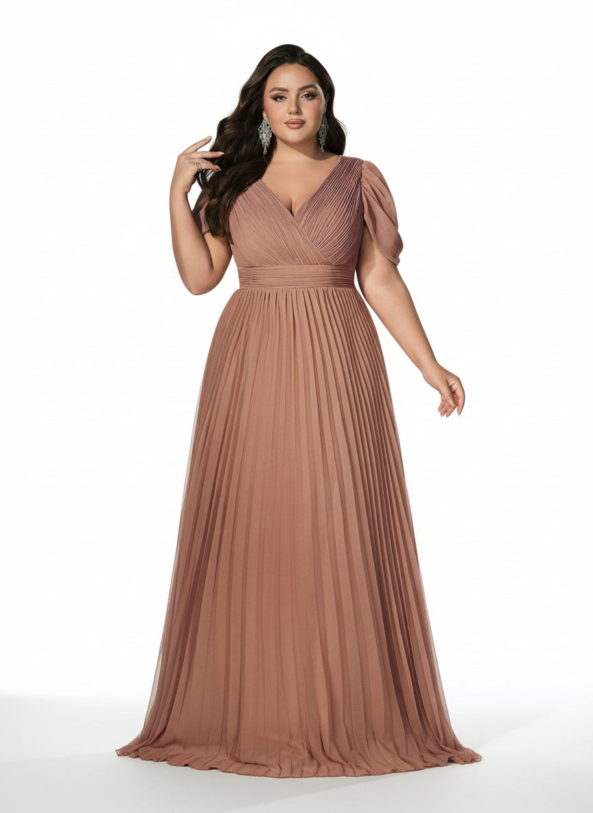 Stalluxe | Elegantes Plissiertes Brautjungfernkleid mit V-Ausschnitt und Flügelärmeln