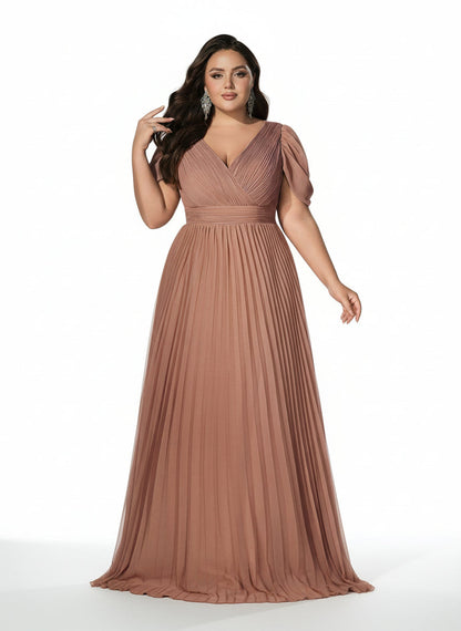 Stalluxe | Elegantes Plissiertes Brautjungfernkleid mit V-Ausschnitt und Flügelärmeln