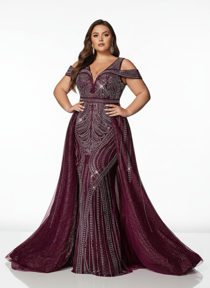 Stalluxe | Würdevoll Ärmelloses Abendkleid mit Strass und V-Ausschnitt