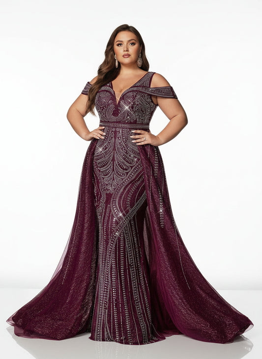 Stalluxe | Würdevoll Ärmelloses Abendkleid mit Strass und V-Ausschnitt