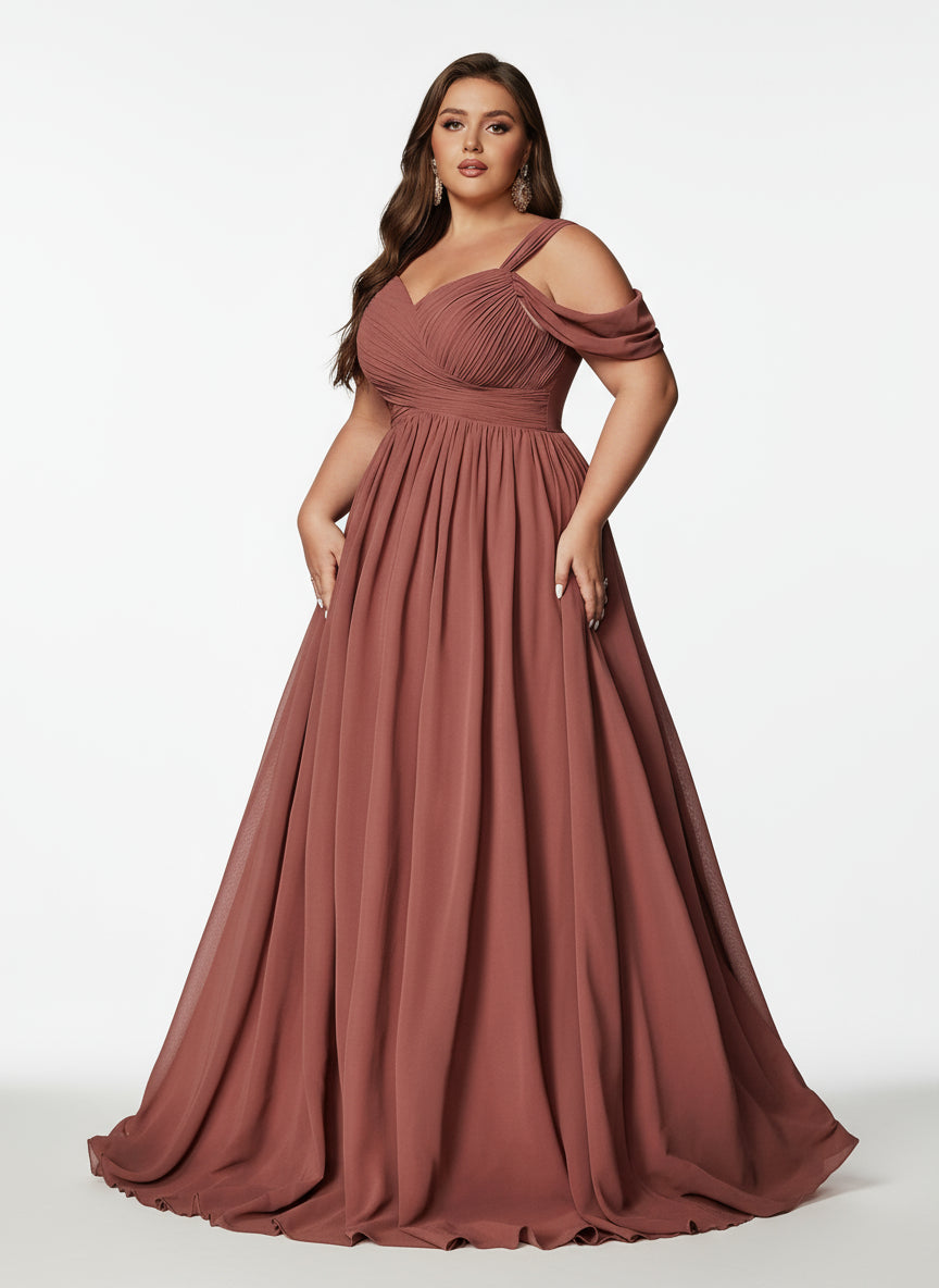 Stalluxe | Anmutiges Schulterfreies Chiffon-Brautjungfernkleid mit Herz-Ausschnitt