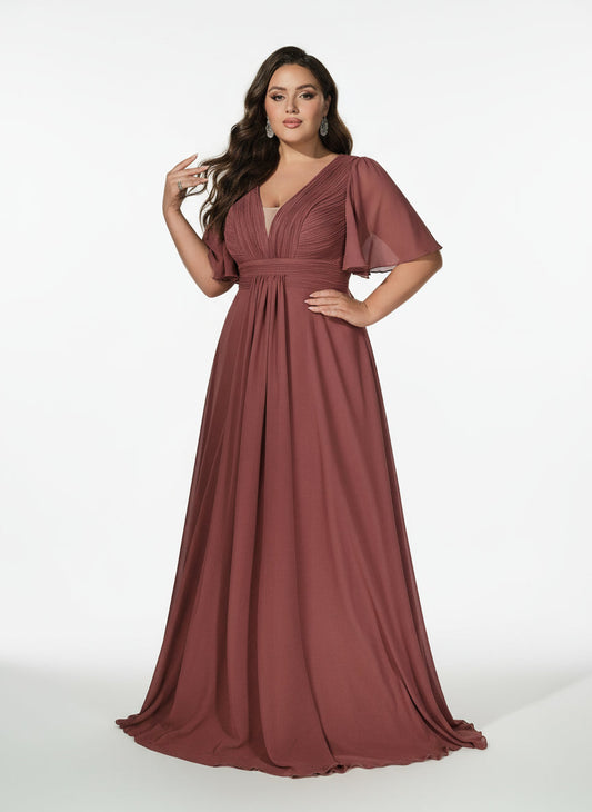 Stalluxe | Anmutiges Chiffon-Brautjungfernkleid mit V-Ausschnitt und Kurzarm 5XL