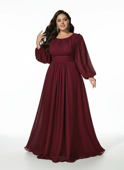 Stalluxe | Elegantes Chiffon-Brautjungfernkleid mit Rundhalsausschnitt und Laternenärmeln