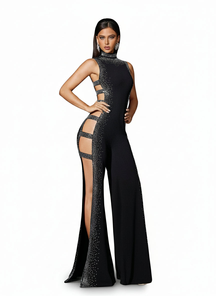 Stalluxe | Elegantes Abendkleid mit Strass und Hohem Schlitz