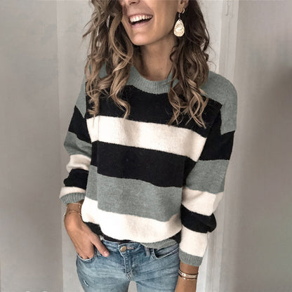 Damen Modischer Strickpullover mit blockartigem Streifenmuster und lässigem Schnitt Stalluxe