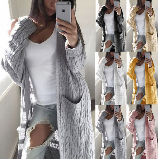 Damen gemusterter Strickmantel mit praktischen Taschen und offenem Schnitt Stalluxe