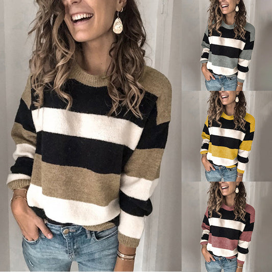 Damen Modischer Strickpullover mit blockartigem Streifenmuster und lässigem Schnitt Stalluxe