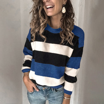 Damen Modischer Strickpullover mit blockartigem Streifenmuster und lässigem Schnitt Stalluxe