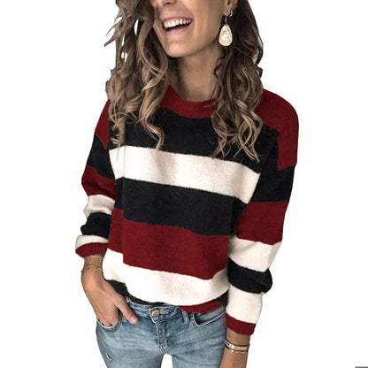 Damen Modischer Strickpullover mit blockartigem Streifenmuster und lässigem Schnitt Stalluxe