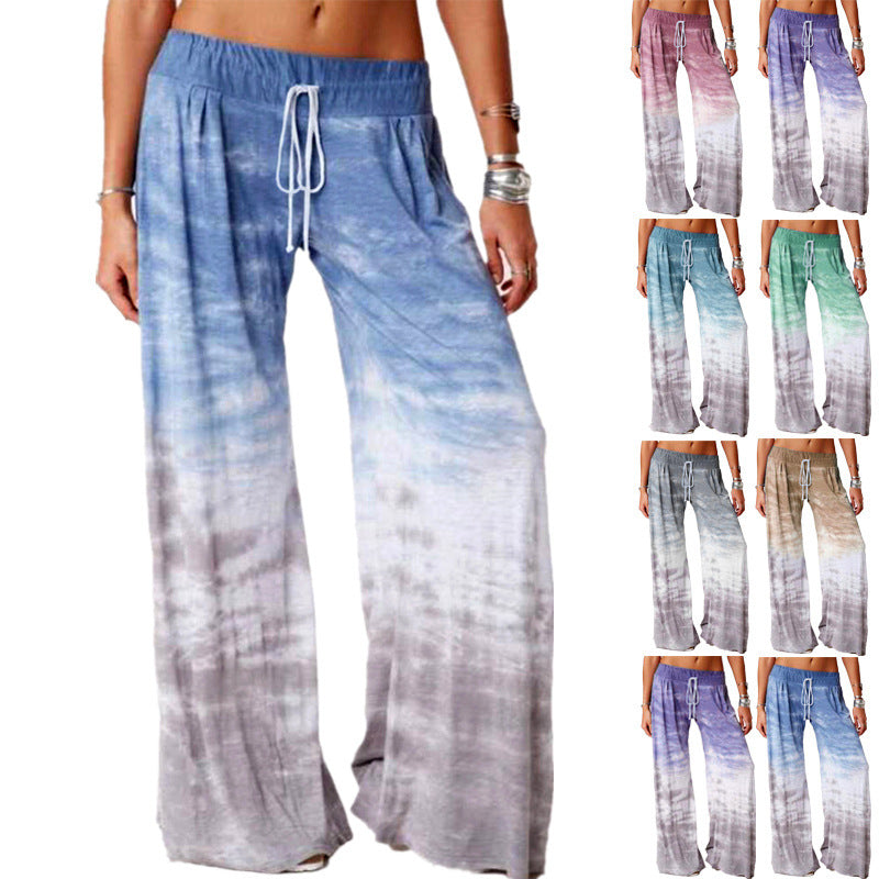 Damen weite Strandhose mit elastischem Bund und modischem Batikdesign Stalluxe