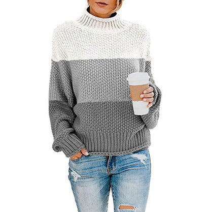 Damen Strickpullover mit hohem Kragen und modischem Farbblockdesign Stalluxe