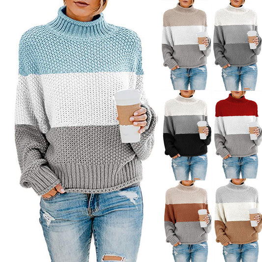 Damen Strickpullover mit hohem Kragen und modischem Farbblockdesign Stalluxe