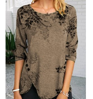 Damen Langarmshirt mit floralem Design und asymmetrischem Saum Stalluxe