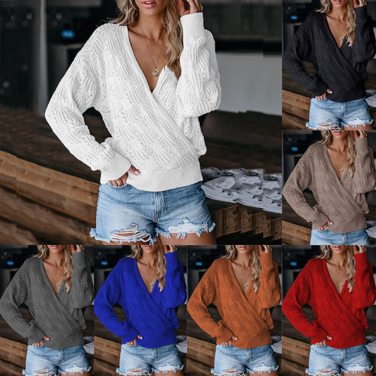 Damen Übergröße Strickpullover mit V-Ausschnitt und Rippstrickbündchen Stalluxe