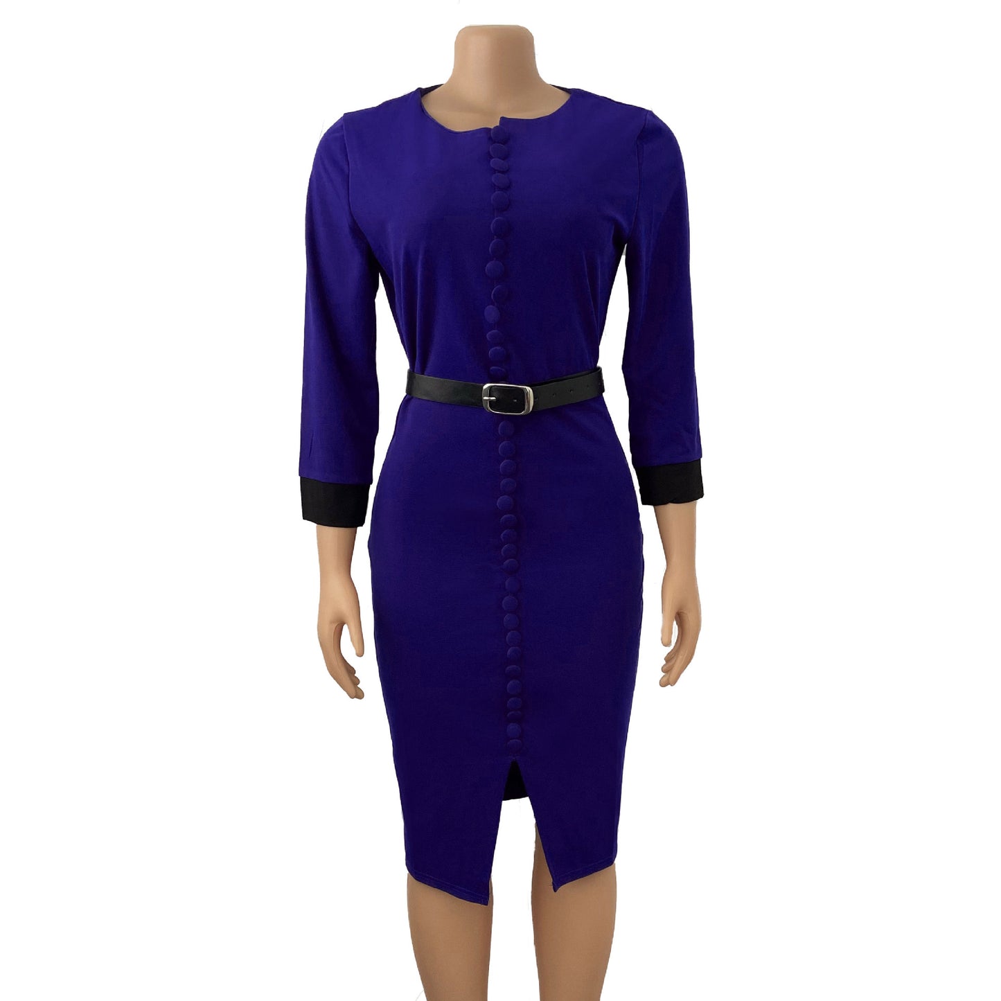 Damen Elegantes Bleistiftkleid mit Knopfdetails und tailliertem Gürtel Stalluxe Dunkelblau