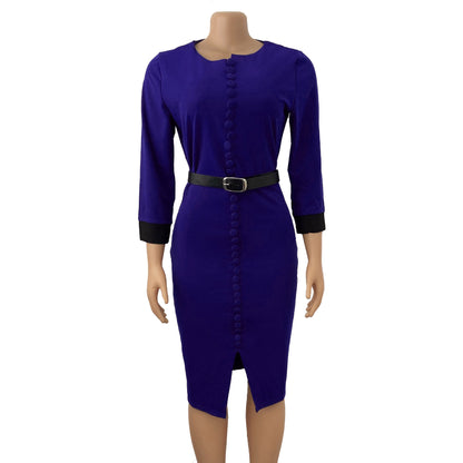Damen Elegantes Bleistiftkleid mit Knopfdetails und tailliertem Gürtel Stalluxe Dunkelblau