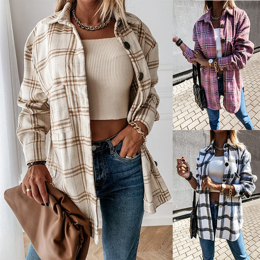 Damen Karierte Overshirt Jacke aus weichem Stoff Stalluxe