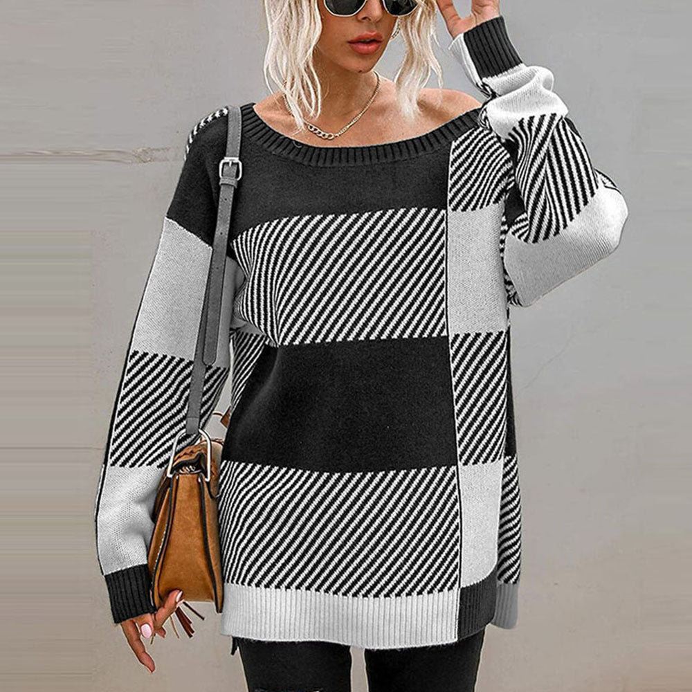 Damen lässiger Oversize-Pullover mit modernen Blockstreifen Stalluxe