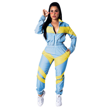 Damen Sportlicher Jumpsuit mit stylischen Farbblockelementen und hohem Kragen Stalluxe