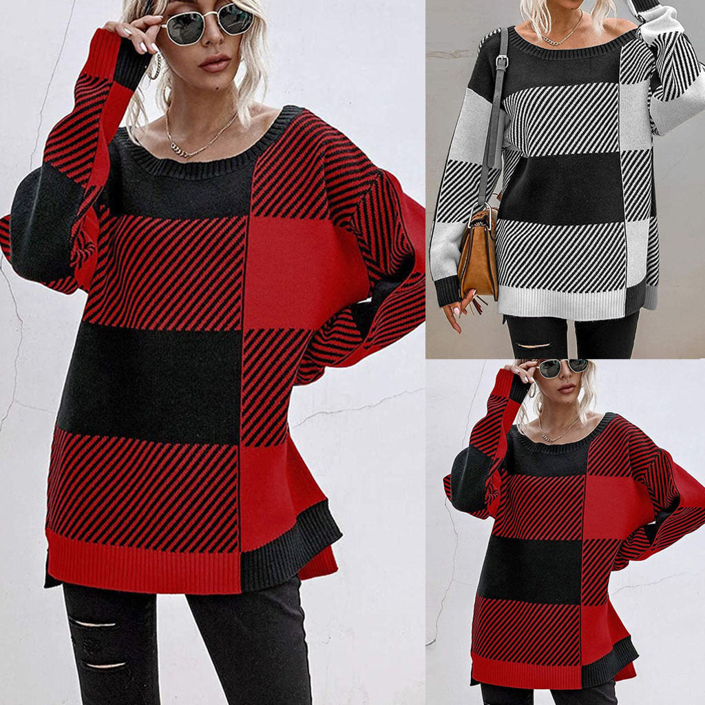 Damen lässiger Oversize-Pullover mit modernen Blockstreifen Stalluxe