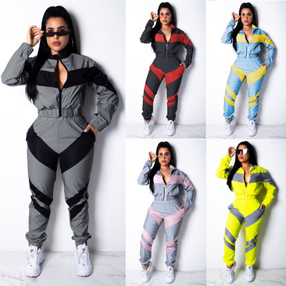 Damen Sportlicher Jumpsuit mit stylischen Farbblockelementen und hohem Kragen Stalluxe