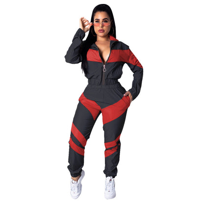 Damen Sportlicher Jumpsuit mit stylischen Farbblockelementen und hohem Kragen Stalluxe