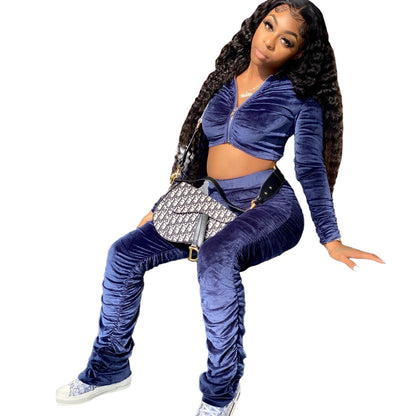 Damen Sportlicher Veloursanzug mit kurzem Oberteil und elastischem Bund Stalluxe