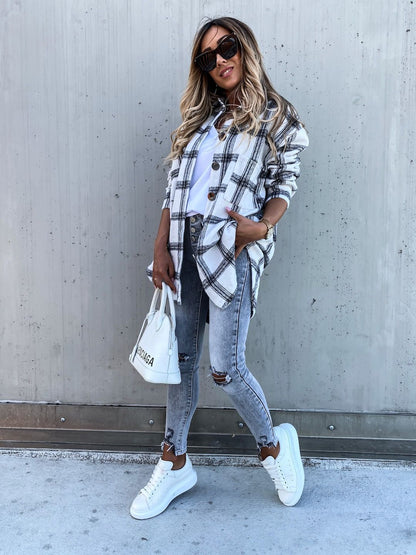 Damen Lässiges Karo-Hemdjacke mit Knopfleiste Stalluxe