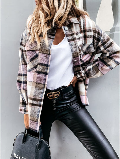 Damen Kariertes Overshirt mit Taschen und warmem Futter Stalluxe