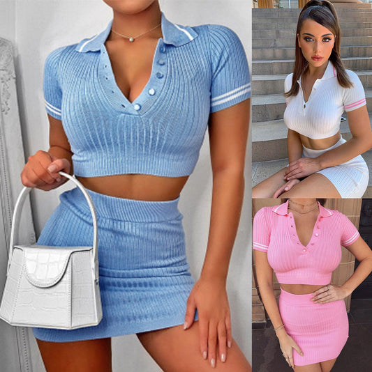 Damen modisches Crop-Top und Mini-Rock Set mit feinem Rippdesign Stalluxe