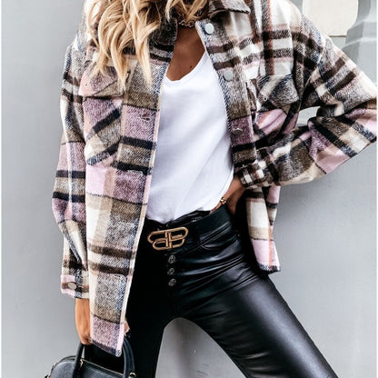 Damen Kariertes Overshirt mit Taschen und warmem Futter Stalluxe