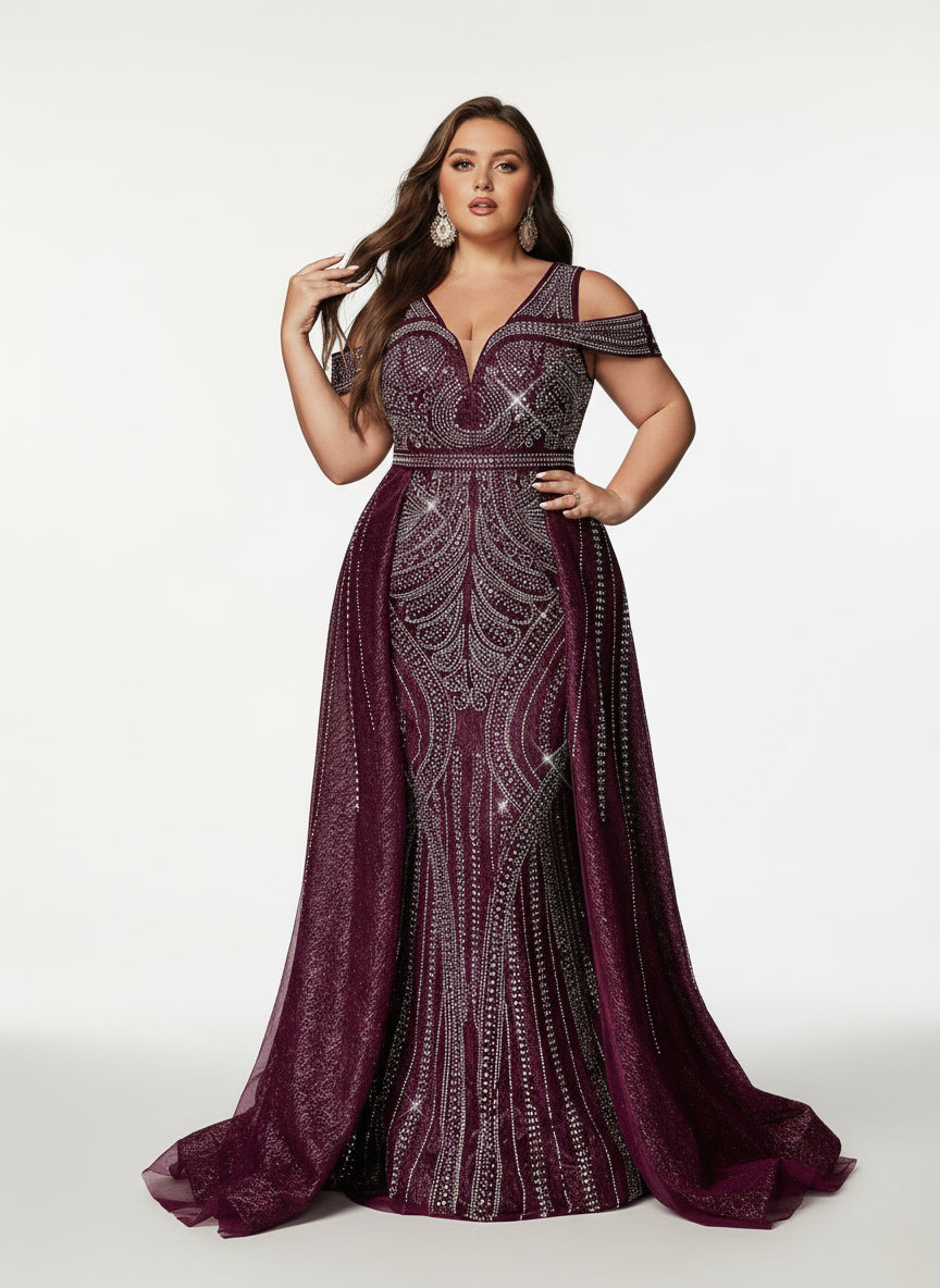 Stalluxe | Würdevoll Ärmelloses Abendkleid mit Strass und V-Ausschnitt