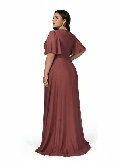 Stalluxe | Anmutiges Chiffon-Brautjungfernkleid mit V-Ausschnitt und Kurzarm