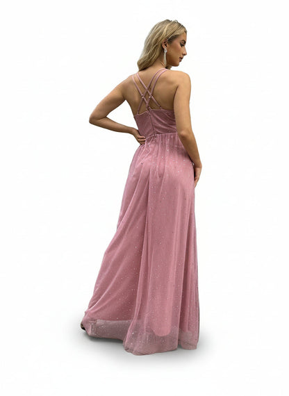 Stalluxe | Glamouröses Rosa Brautjungfernkleid aus Mesh mit Pailletten und Rückenfreiem Design