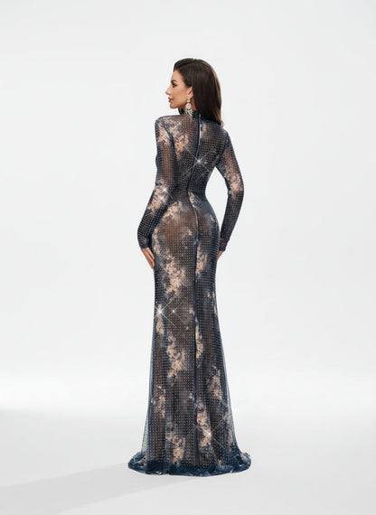 Stalluxe | Charmantes Blaues Abendkleid mit Strass und Rundhalsausschnitt