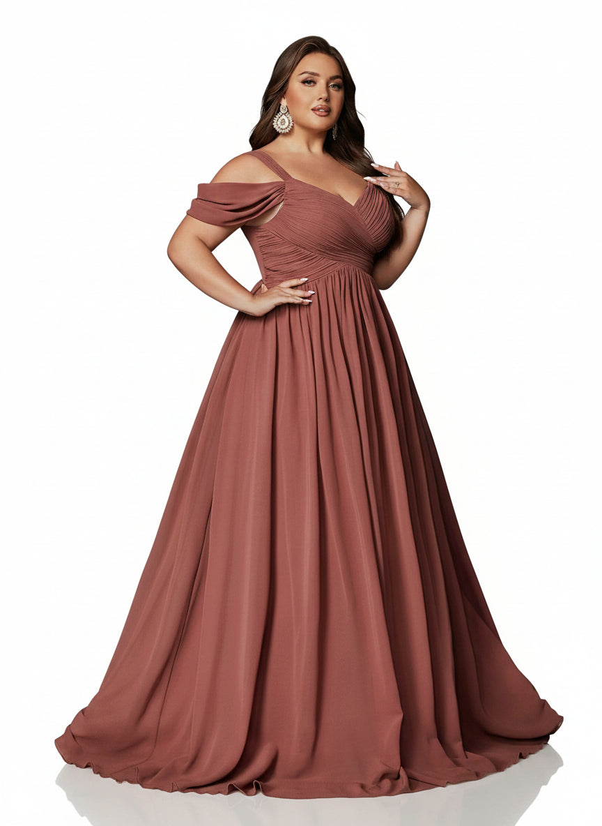 Stalluxe | Anmutiges Schulterfreies Chiffon-Brautjungfernkleid mit Herz-Ausschnitt