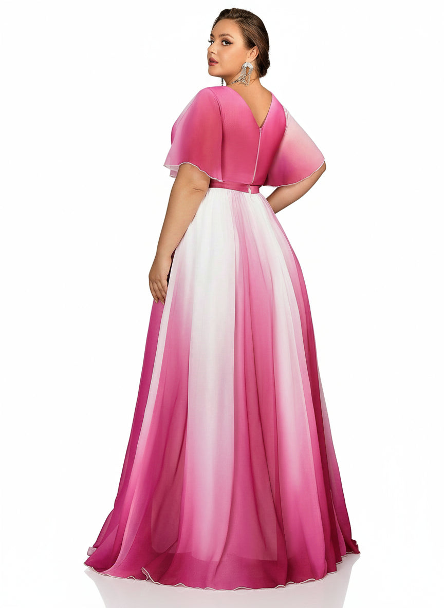 Stalluxe | Elegantes Rosenrotes Abendkleid mit V-Ausschnitt und Rüschen