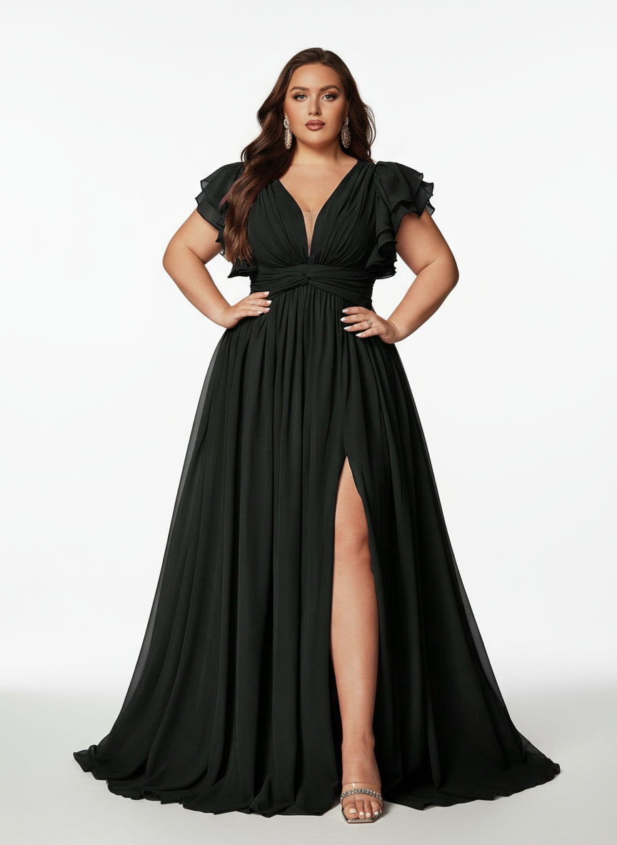 Stalluxe | Romantisches Brautjungfernkleid mit V-Ausschnitt und Volantärmeln