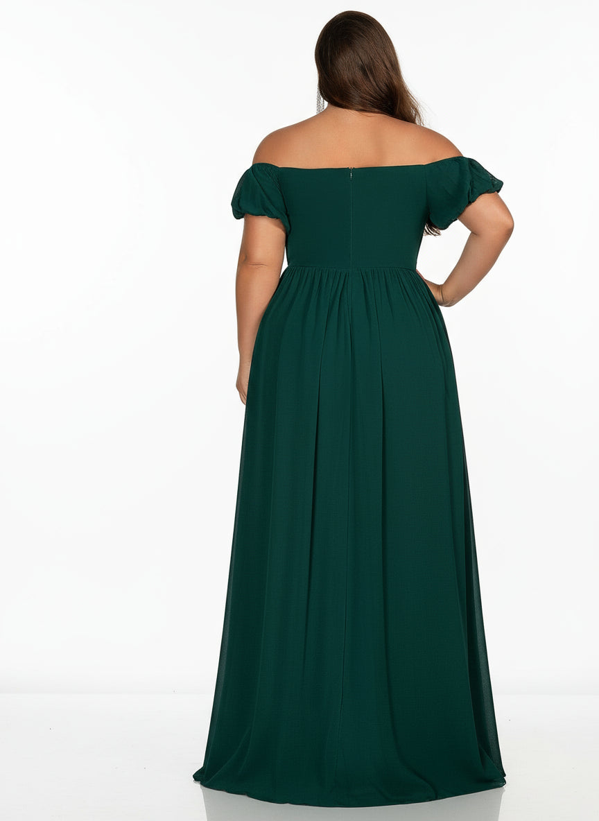 Stalluxe | Anmutiges Off-Shoulder-Brautjungfernkleid mit Puffärmeln und Applikationen